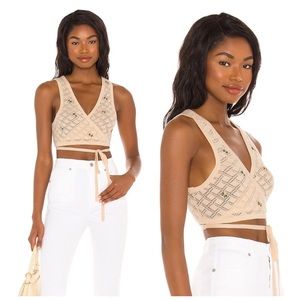 LPA Daphne Embroidered Wrap Top in Ivory & Pink Floral